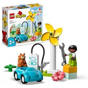 LEGO 10985 DUPLO Mijn stad windturbine en elektrische auto, autospeelgoed voor kinderen vanaf 2 jaar, jongens en meisjes, educatief speelgoed met figuren, duurzaam speelgoed