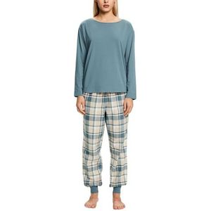 ESPRIT Geruite flanellen pyjama set, Blauwgroen