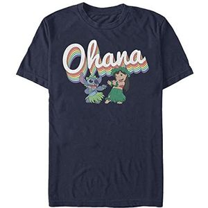 Disney Classics Lilo & Stitch Rainbow Ohana Organic T-shirt, korte mouwen, uniseks, marineblauw, maat L, marineblauw, Navy Blauw