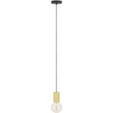 EGLO Hanglamp Pozueta 1, hangerlamp voor woonkamer en eetkamer, FSC100HB, E27-fitting met kabel, plafondlamp van zwart metaal en natuurlijk hout, Ø 6,5 cm