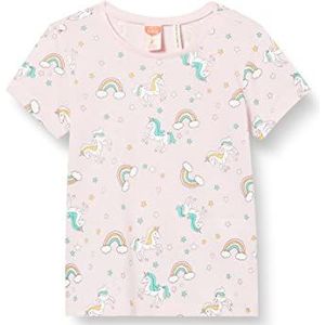 Koton Eenhoorn bedrukte ronde hals korte mouw T-shirt katoen meisjes, Roze design (2d7)