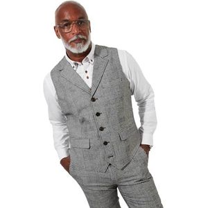 Joe Browns Slim Fit Dogtooth Prince of Wales Check Single Breasted Waistcoat Herenvest, grijs.