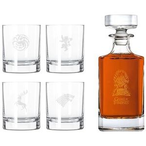 Game of Thrones Set van 4 whiskyglazen en whiskyfles met gravure - in hoogwaardige geschenkverpakking