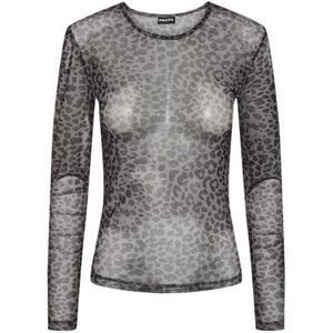 PIECES Pcninni Ls Mesh Top Noos Bc T-shirt met lange mouwen voor dames, zwart/luipaardprint