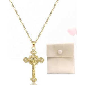 Brateuanoii Pendentif en forme de croix en oxyde de zirconium, chaîne en acier inoxydable avec diamant, chaîne croisée chrétienne, avec sac de rangement, bijou fantaisie pour femmes et filles, cadeau
