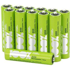 12 stuks oplaadbare batterijen 100% PeakPower AAA/Micro HR03 NiMH, capaciteit 800 mAh, 1,2 V (1,2 V), LSD-technologie, klaar voor gebruik, reeds voorgeladen batterij, klaar voor gebruik