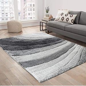 Serdim Rugs Modern hoogpolig tapijt van zacht polyester met golvend patroon grijs 60 x 220 cm