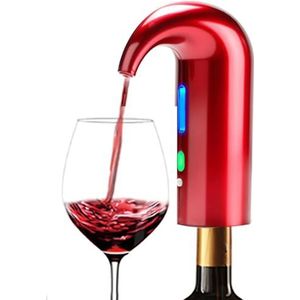 NK Elektrische wijndecanner, automatische en draagbare wijnbeluchter, USB-oplaadbaar, met siliconen buis en stoffen zak, filter en aan/uit-knop, 1500 mAh batterij, rood