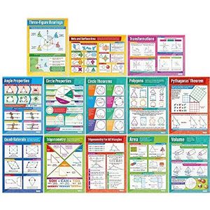 Daydream Education - 13 posters voor geometrie en metingen - wiskundeborden - glanzend papier met de afmetingen 594 mm x 850 mm (A1) - wiskundeborden voor het klaslokaal