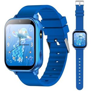 PTHTECHUS Smartwatch voor kinderen, met camera, mp3-speler, leren en spelen, cadeau voor kinderen van 3 tot 12 jaar, blauw
