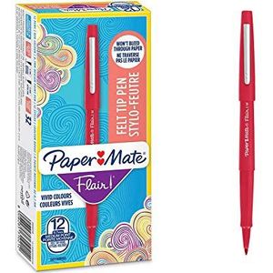 Paper Mate Flair-pen met middelhoge punt, 1,1 mm, rood, verpakking van 12 stuks