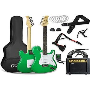 3rd Avenue XF Full Size 4/4 ultieme elektrische gitaarset met versterker, 10 W, digitale tuner, kabel, houder, concerttas, riem, reservesnaren, selectie, capo - groen