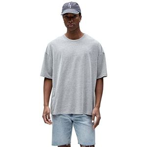 Koton Basic oversized T-shirt met ronde hals en korte mouwen T-shirt voor heren, Grijs (031)