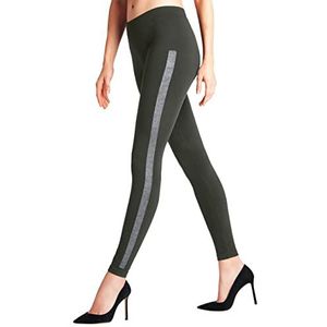 FALKE Clean Intensit leggings voor dames, ondoorzichtig, zwart, blauw, groen, zonder naden, modesieraden, met verticale strepen, grijs, middelhoge maat, 1 paar, groen (Military 7826)