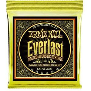 Ernie Ball Everlast 80/20 bronzen gecoate snaren voor akoestische gitaar, dikte 10-50