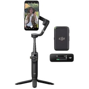 Bundle DJI Osmo Mobile 6 vlogging solo, 3-assige telkuip, objecttracking, draagbaar en opvouwbaar, stabilisator voor Android en iPhone met ShotGuides, leigrijs, met DJI Mic (1 TX + 1 RX)