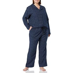 Amazon Essentials Ensemble pyjama en flanelle à manches longues boutonné sur le devant pour femme, imprimé à pois bleu marine, taille L