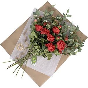 Kunstbloemen in rood, hoogwaardig, met rozen, holunder, bessen en groen, ideaal kerstcadeau