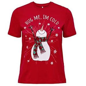 Only Onlxmas Yrsa Christmas Reg S/S Top Jrs damestop (3 stuks), Urban Red/Bedrukt: Snowman