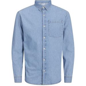 JACK & JONES Jjicreek Jjshirt L/S Mf 596 Noos Herenshirt met lange mouwen, Denim blauw / pakket: lichtblauw