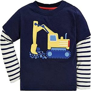 Little Hand Overhemd met lange mouwen voor jongens, pulloverdrage voor kinderen, tractor voor kinderen, dinosaurus, bovendeel voor jongens, 1-7 jaar, blauwe graafmachine, 5-6 jaar, blauwe graafmachine