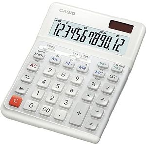 Casio DE-12E-WE Ergonomische 12-cijferige bureaurekenmachine, traptoetsenbord, verticale toetsaanslagen, belastingberekening, valutaomzetting, tekenwisseling, zonne-werking/batterij