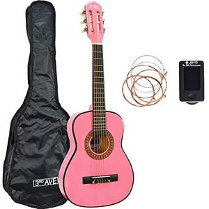 3rd Avenue 1/2 klassieke Spaanse gitaar voor kinderen, beginnerspakket, met nylon snaren - 6 maanden GRATIS lessen, tas, snaren, digitaal stemapparaat - roze