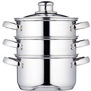 KitchenCraft Set van 3 roestvrijstalen kookpotten - 3-traps stoompan - met geschenkdoos - 16 cm - zilver