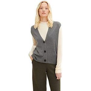 TOM TAILOR Dames gebreide jas met kleurblok, 30922 - Mid Tone Grey Melange, XL, 30922 - Mid Tone Grey Melange