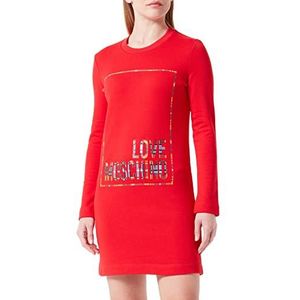 Love Moschino Damesjurk met lange mouwen en geruit logo, rood, 50, Rood