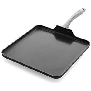 GreenPan Lima Midnight Grillpan, vierkant, anti-aanbaklaag, van geanodiseerd keramiek, 28 cm, PFAS-vrij, geschikt voor inductie, ovenbestendig, vaatwasmachinebestendig, zwart