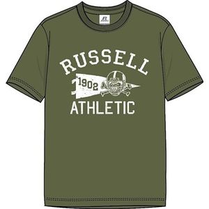 RUSSELL ATHLETIC T-shirt à col rond pour homme avec drapeau S/S, Kaki, XXL