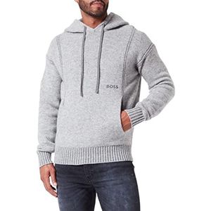 BOSS Kushet Sweatshirt met capuchon voor heren, relaxed fit, van wolmix met geborduurd logo, grijs open, XXL, Grijs open.