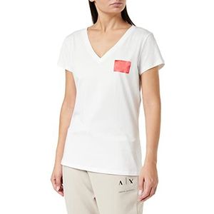 Armani Exchange Dames slim fit, korte mouwen, V-hals shirt, Wit