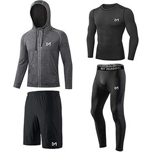 MEETYOO Compressieshirt voor heren, sportleggings, hardloopbroek, functioneel T-shirt voor heren, compressiejas, functionele kleding voor hardlopen, fitnessstudio, fitness, Zwart met lange mouwen