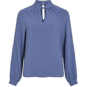 VILA Visurashil Damesblouse met hoge hals L/S Top/R/Dfs, Blauw sieraad