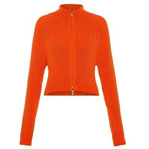 myMo Dames gebreid vest ronde hals ritssluiting polyester oranje maat M/L sweater, M, oranje, M, Oranje