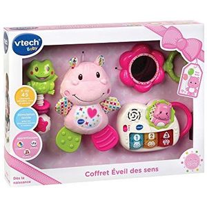 VTech Geschenkset voor geboorte, ontwaken van de zintuigen, cadeau voor geboorte met babyspeelgoed, roze, Franse versie