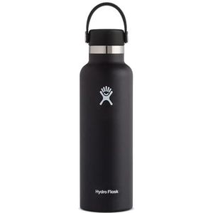 HYDRO FLASK - Waterfles 621 ml (21 oz) - Roestvrij stalen isothermische waterfles - Sportfles met Flex Cap lekvrij deksel - Vaatwasmachinebestendig - Standaard opening - Zwart