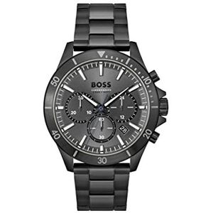 BOSS Troper Collection Quartz chronograaf horloge voor heren met lederen of roestvrijstalen band, grijs, 44, armband, grijs., Armband