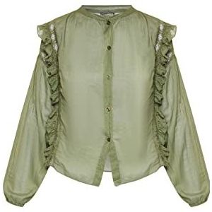 DreiMaster Vintage Dames katoenen blouse olijfgroen XL, Olijfgroen