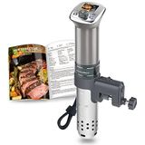 Sous-Vide Garer ultra-stille dompelcirculator: Gekleurde LCD-recepten | G320 Pro Silver Machine, borstelloze gelijkstroommotor | 1100 Watt | Wordt geleverd met receptenboek | IPX7 KitchenBoss