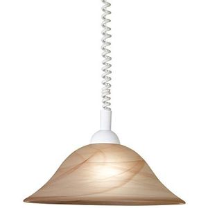 EGLO Hanglamp Albany, 1-lichts hanglamp met spiraalkabel, in hoogte verstelbaar, klassieke hanglamp, kunststof en albastglas, bruin, voor woonkamer en eettafel, met E27-fitting