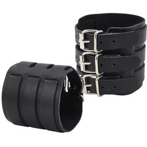 NBEADS 2 stuks verstelbare leren armband, armband met gothic armband met drievoudige armband van 27,4 cm, zwart, Leer