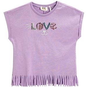 Koton Tasseled Sequined Meisjes Korte Mouw Crew Neck Katoen T-Shirt Paars (263) 5-6 Jaar, lila (263)