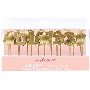 SCRAP COOKING - Set met gouden cijfers 1, 2, 3, decoratie van hout, paraffine cake, accessoires voor verjaardag, feest, cupcake, cake-design, 5002