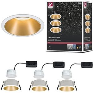 Paulmann 93406 LED inbouwspots Cole rond incl. 3 x 6,5 watt dimbaar inbouwspots wit, mat goud inbouwlamp kunststof, aluminium zink plafondspot 2700 K