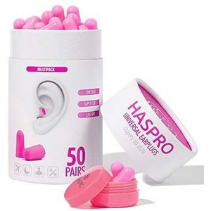 HASPRO 50 paar oordopjes van milieuvriendelijk schuim in GIGA-buis met draagtas, beste oordopjes voor snurken, SNR 38 dB (roze)