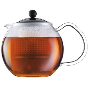 Bodum - 1830-01 - Assam - Theepot met glazen zuiger - Filter en deksel van kunststof - 1,0 L - Zwart