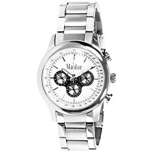 Mador - MAM-552 �– herenhorloge – kwartshorloge – dag en datumweergave – sportief – klassiek en elegant – witte wijzerplaat – armband van zilver, wit/zilver, armband, Wit/Zilver, armband